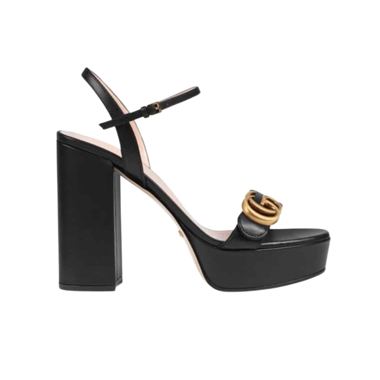 GCBB01-14 Gucci Gg Leather Heeled Sandal Black - Image 1