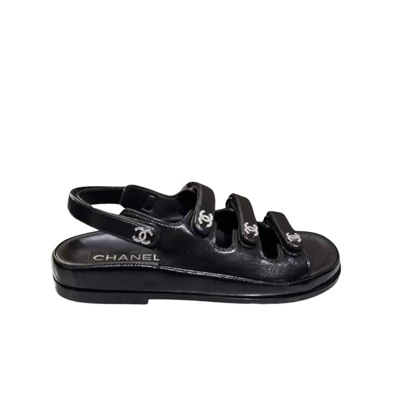 GCBB01-2-2 Chanel Triple Velcro Strap Sandals Black G45628 B16403 94305 - Image 1