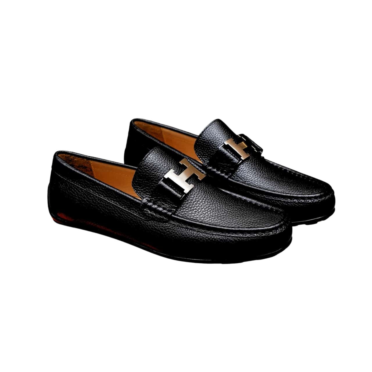 xr:d:DAF9SsQ5m7E:340,j:8631569587593666240,t:24030706 Hermes Men’S Loafer Moccasin Leather With H Silver Black - Image 1