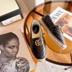 Gucci Espadrille Matelasse Chevron Leather With Double G Black 551890 Bko00 1000 - Image 3