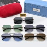 Gucci Square Gradient Vintage Gold Metal Sunglasses Blue - Image 3