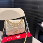 Chanel Mini Flap Bag Shiny Imitation Pearls And Gold Tone Metal White 17Cm AS4384 B15773 U2361 - Image 2