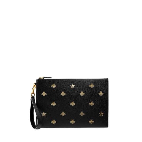 xr:d:DAFp4f9JdKc:419,j:3968069731800116172,t:23080213 Gucci Bee Star Leather Clutch Black 28Cm 495066 Dj2Kt 8474 - Image 1
