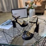 Gucci Gg Leather Heeled Sandal Black - Image 2