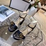 Gucci Gg Leather Heeled Sandal Black - Image 4
