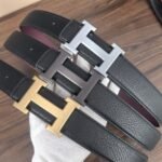 Hermès H Reversible Leather Belt Black And Silver 25Mm - Image 5
