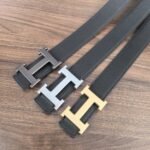 Hermès H Reversible Leather Belt Black And Silver 25Mm - Image 4
