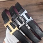 Hermès H Reversible Leather Belt Black And Silver 25Mm - Image 3