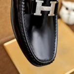 Hermes Men’S Loafer Moccasin Polish Leather With H Silver In Black - Image 5