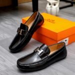 Hermes Men’S Loafer Moccasin Polish Leather With H Silver In Black - Image 4