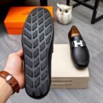Hermes Men’S Loafer Moccasin Leather With H Silver Black - Image 9