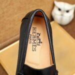 Hermes Men’S Loafer Moccasin Leather With H Silver Black - Image 6