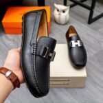 Hermes Men’S Loafer Moccasin Leather With H Silver Black - Image 5