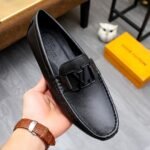 Louis Vuitton Loafer Matte Leather With Lv Logo In Black - Image 2