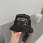 Prada Crochet Bucket Hat Raffia Black 2HC137 2A2T F0002 - Image 6