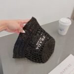Prada Crochet Bucket Hat Raffia Black 2HC137 2A2T F0002 - Image 5