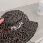 Prada Crochet Bucket Hat Raffia Black 2HC137 2A2T F0002 - Image 3