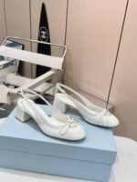Prada Triangle Logo Bow Slingback Pump In White - Image 2