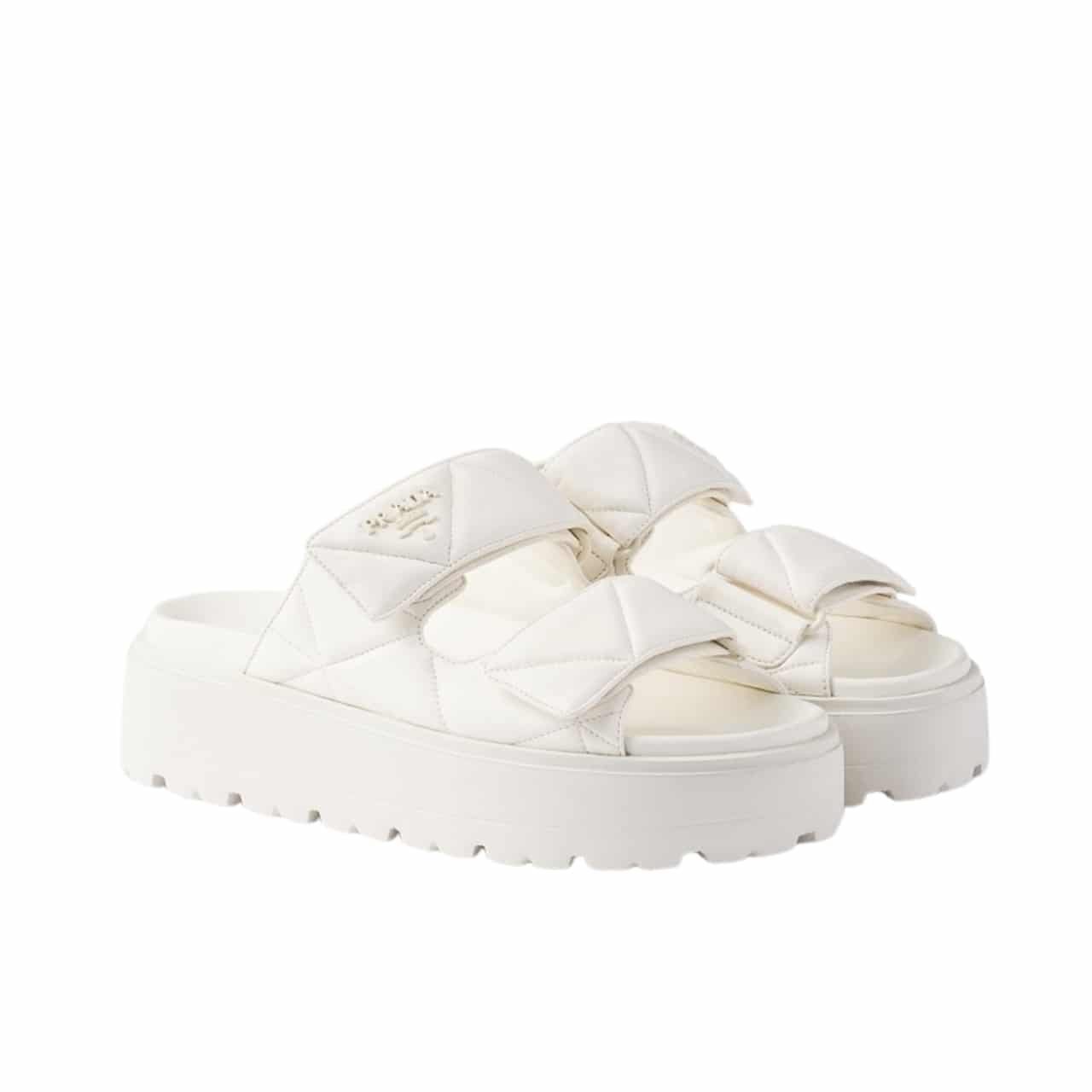 TBB-30 Prada Quilted Leather Platform Sandals White - Image 1