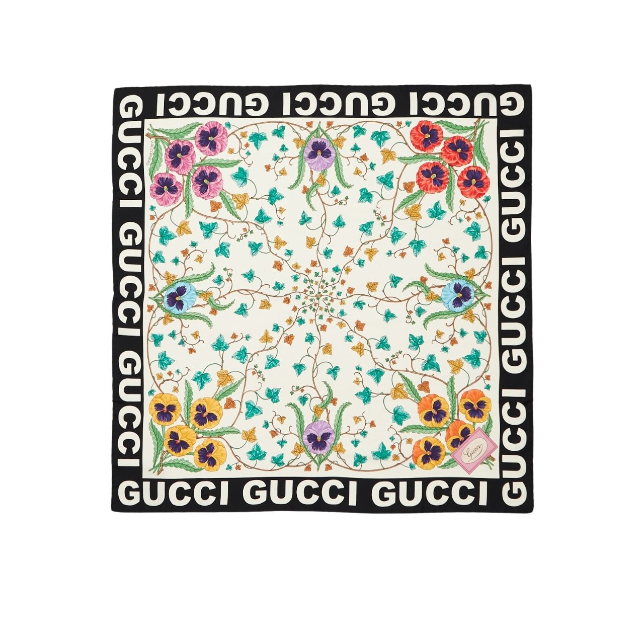 TBNB-1-29 Gucci Floral Print Silk Scarf In Ivory In Black And White 90Cm 7438763G0019260 - Image 1