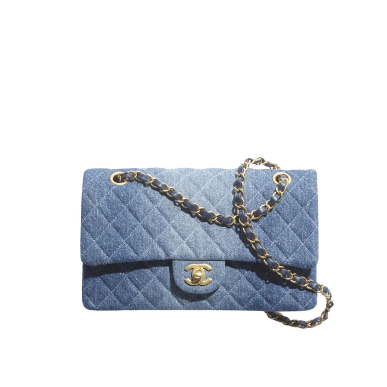 TBNB-10-1-2 Chanel Classic Handbag Washed Denim And Gold Tone Metal Blue 19Cm A01112 B16747 Nx158 - Image 1