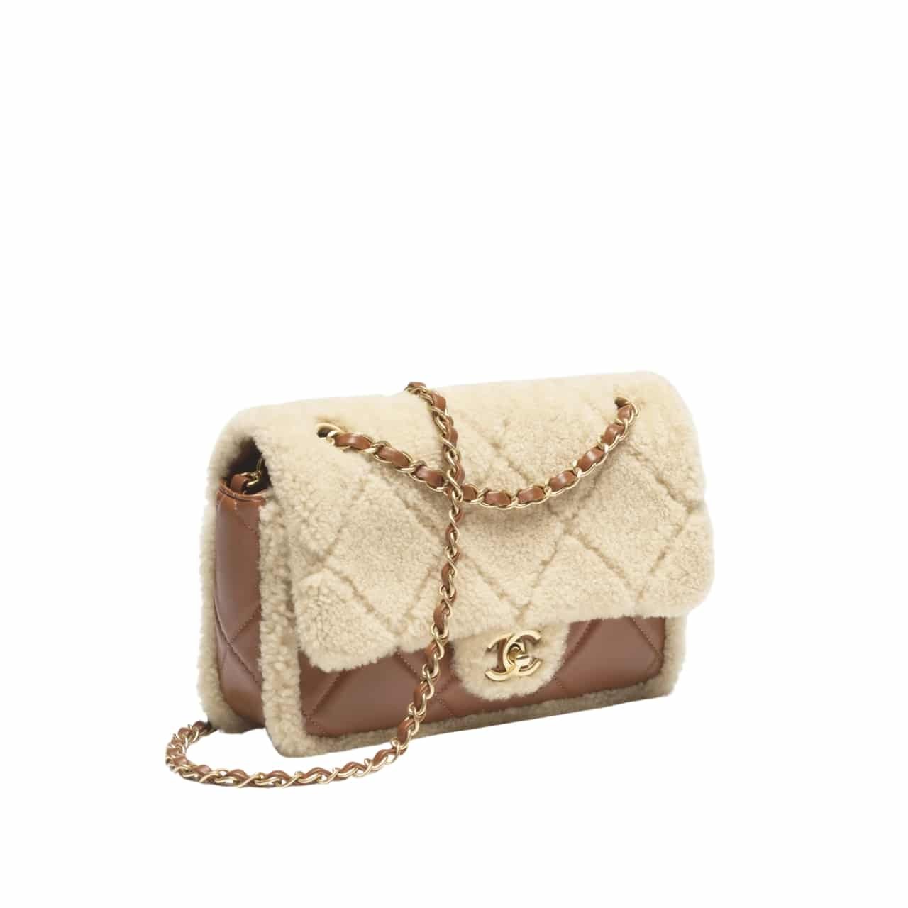 TBNB-11-5 Chanel Flap Bag Shearling Beige And Brown 23Cm As5149 B18194 Nzw48 - Image 1