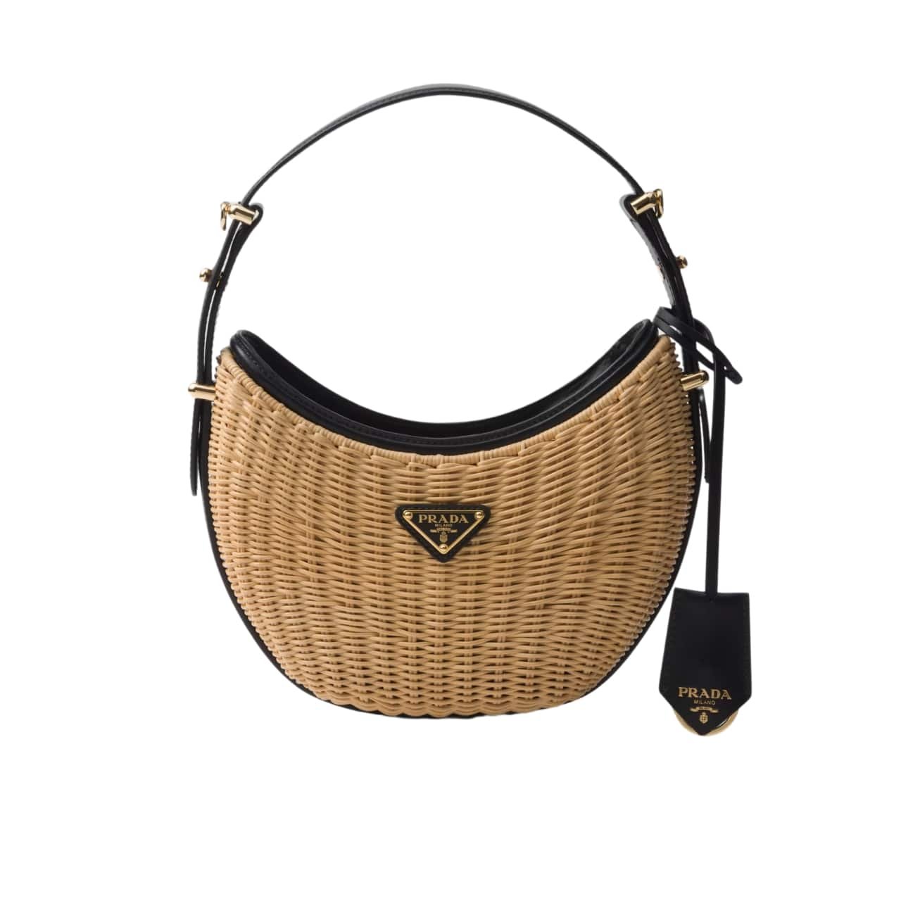 TBNB-28-3 Prada Wicker And Leather Arqué Bag Black 22Cm 1Bc202 2Cyf F0I55 V Ooo - Image 1