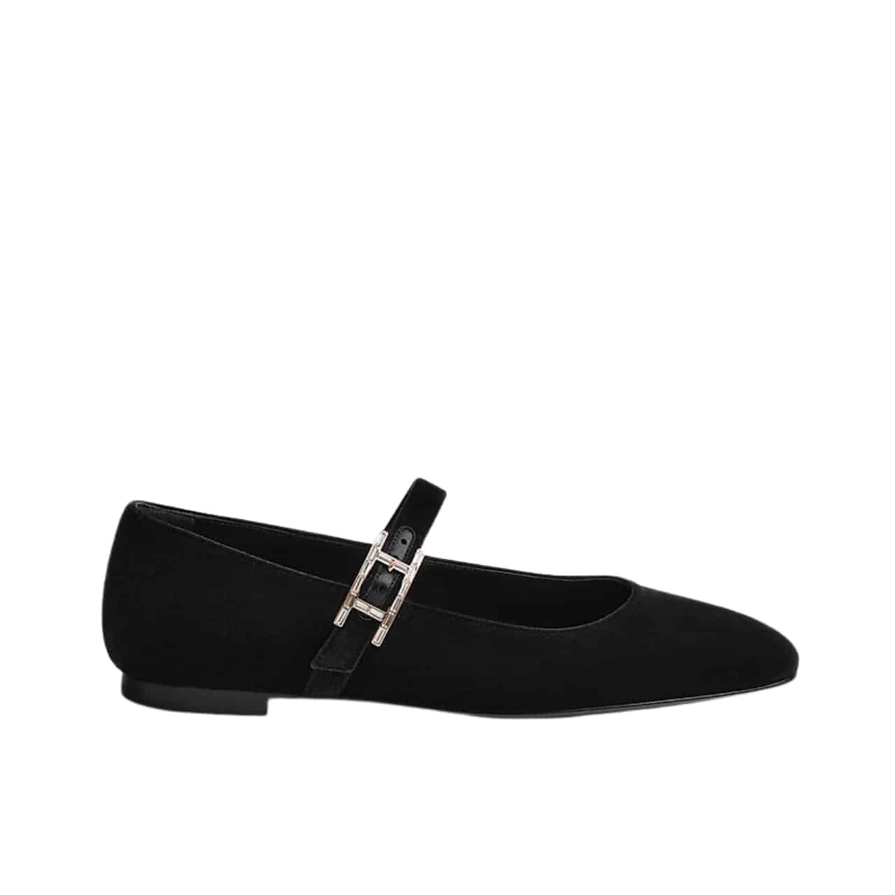 TBNB-4-11-1 Hermes Jane Ballet Flat In Velvet Noir H242046Z 02370 - Image 1