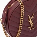 Saint Laurent Vinyle Round Camera Bag In Chevron Quilted Grain De Poudre Embossed Leather Red 18Cm - Image 2