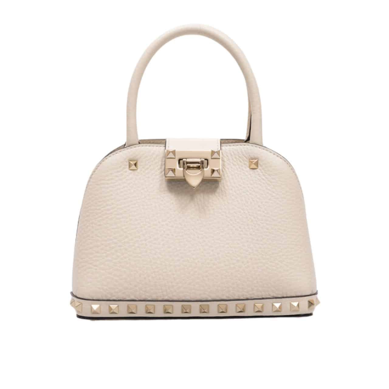 TBNB-53-1 Valentino Garavani Rockstud Handbag In Grainy Leather White 21Cm - Image 1