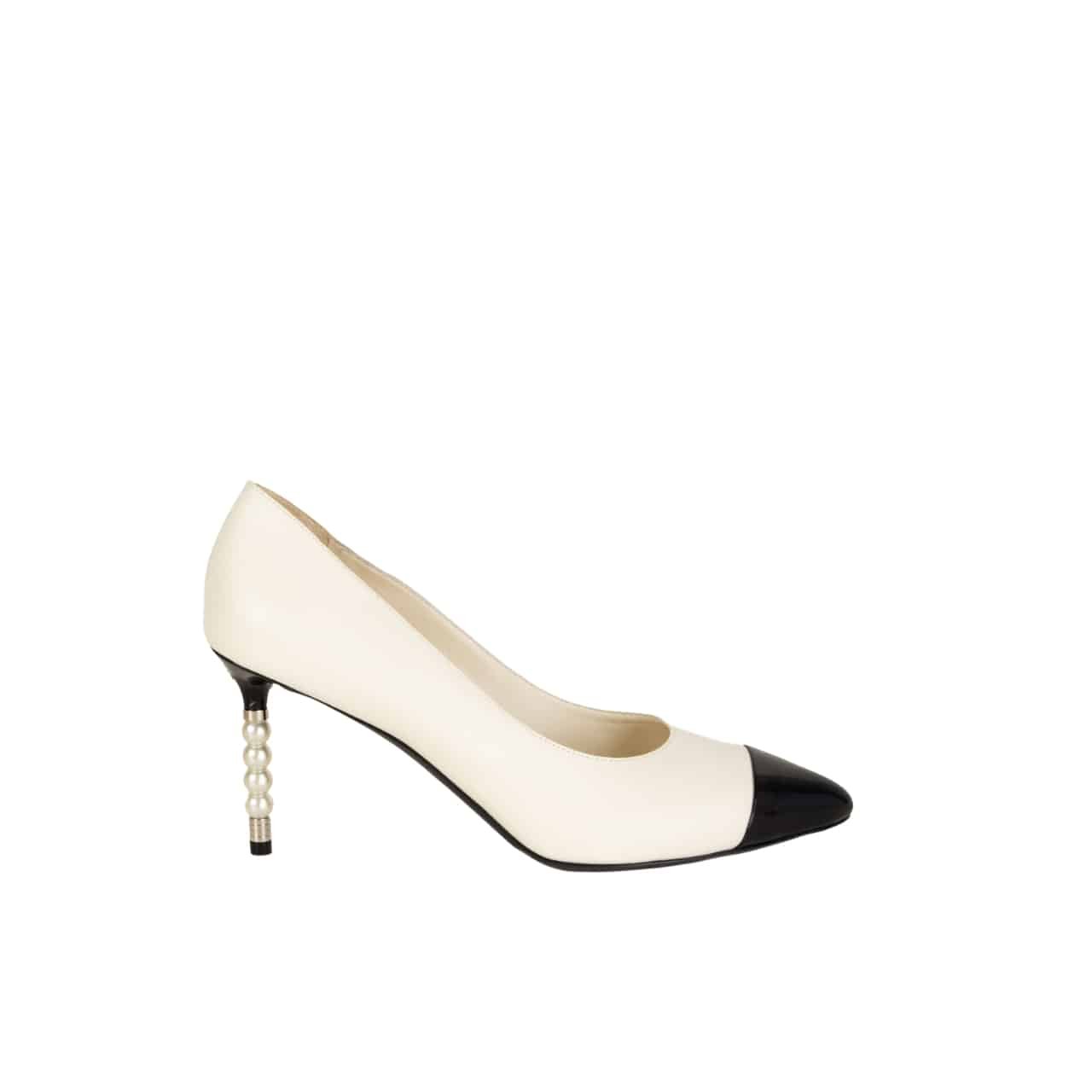 TBNB-54 Chanel Pearl Embellished Heel Pumps White - Image 1