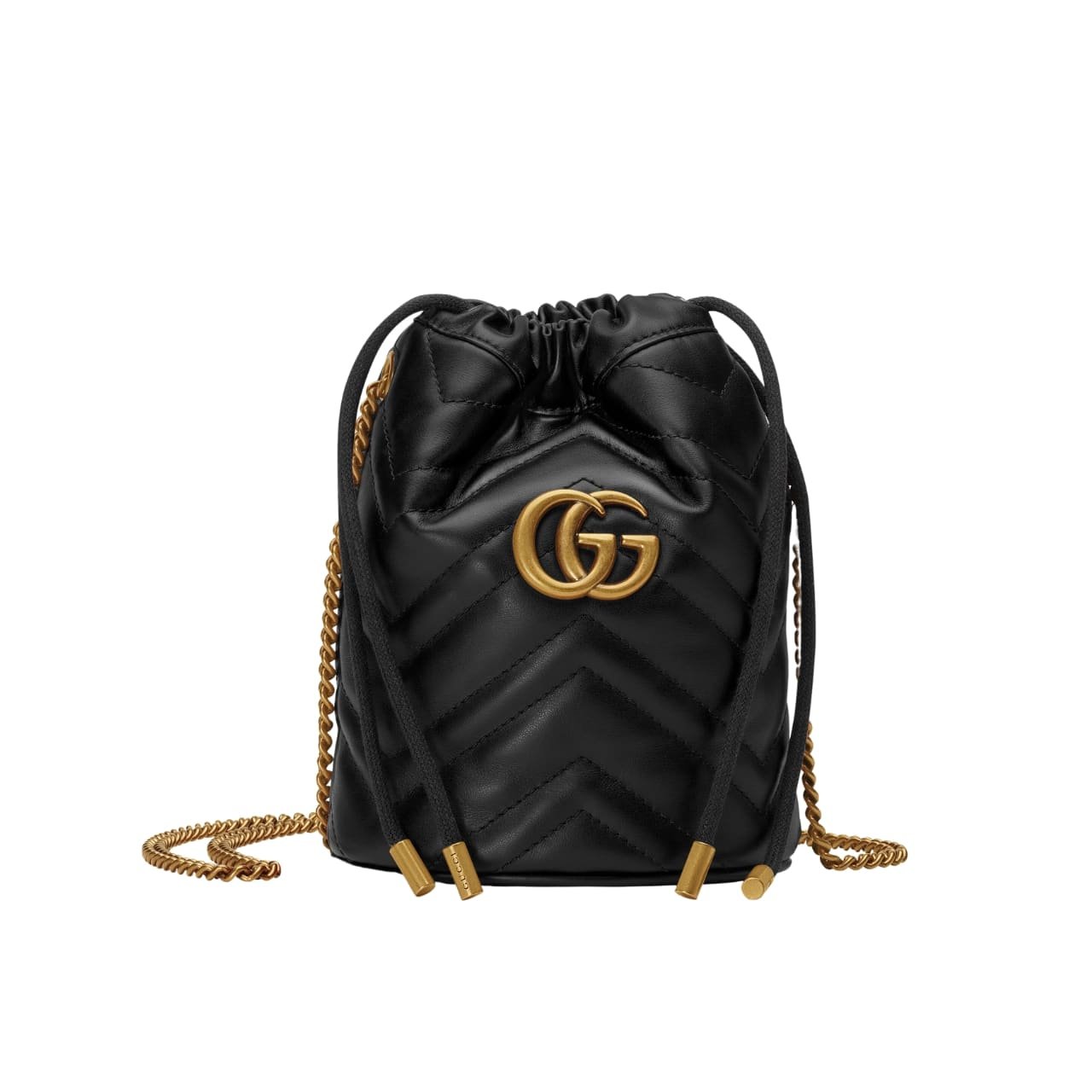 TBNB-6-1 Gucci Gg Marmont Matelassé Chevron Mini Bucket Bag Black 15Cm 575163 Dtdrt 1000 - Image 1