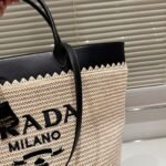 Prada Crochet And Leather Tote Bag Tan And Black 33Cm 1Bg499 2M2Q F0I55 V Goo - Image 4