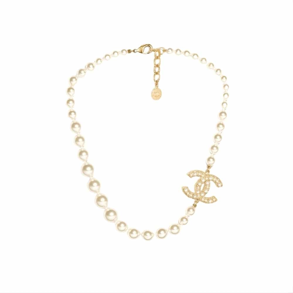 Thumbnail-12-2-1 Chanel Glass Pearls CC Necklace Gold Pearly A64757 Y20450 Z2048 - Image 1