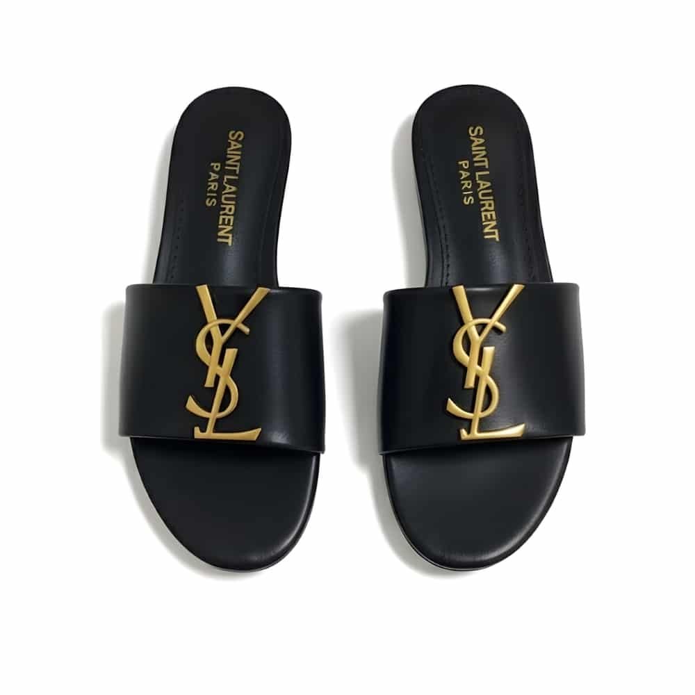Thumbnail-13-5 Saint Laurent Logo Slippers Black - Image 1