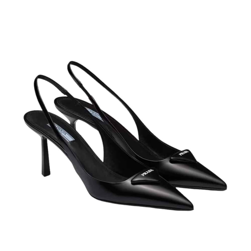 Thumbnail-18-1-1 Prada Brushed Leather Slingback Pumps Black 1I901M 055 F0002 F 075 - Image 1