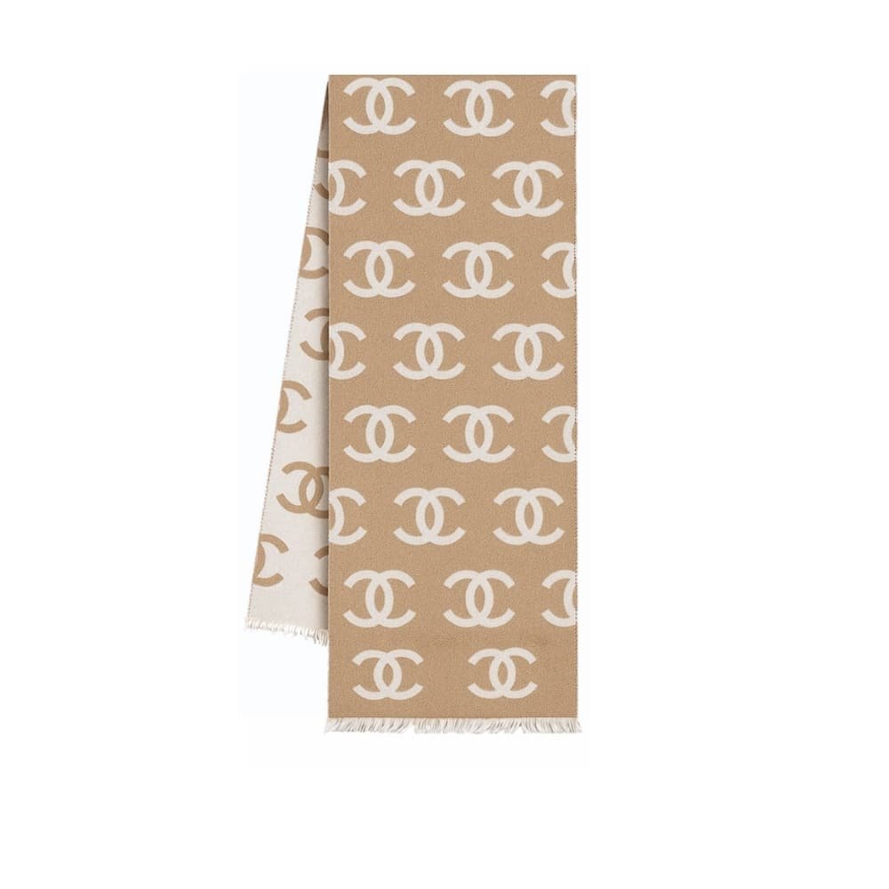 Thumbnail-2-1-1 Chanel Cc Logo Camellia Scarf Beige - Image 1