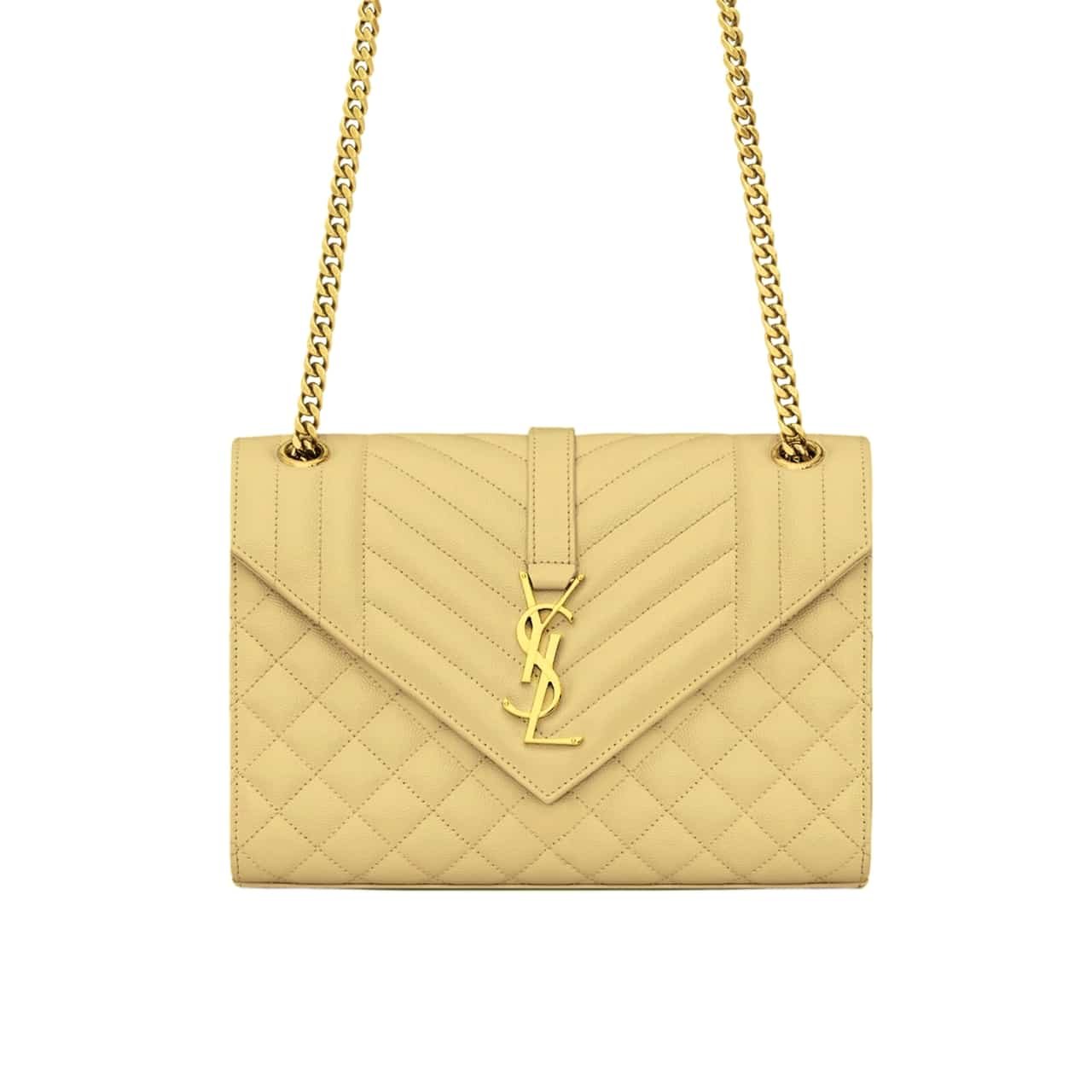 Thumbnail-23 Saint Laurent Envelope Medium In Quilted Grain De Poudre Embossed Leather Bag Beige 24Cm 600185BOW912721 - Image 1