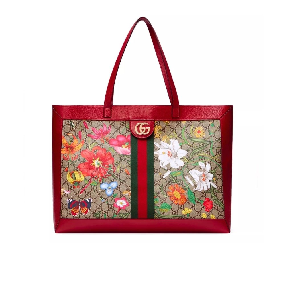 Thumbnail-24-7 Gucci Ophidia GG Flora Medium Tote Bag Dark Red 44Cm 547947 HWHAC 8722 - Image 1