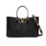 Valentino Garavani Medium Straw Summer Tote Black 35Cm
