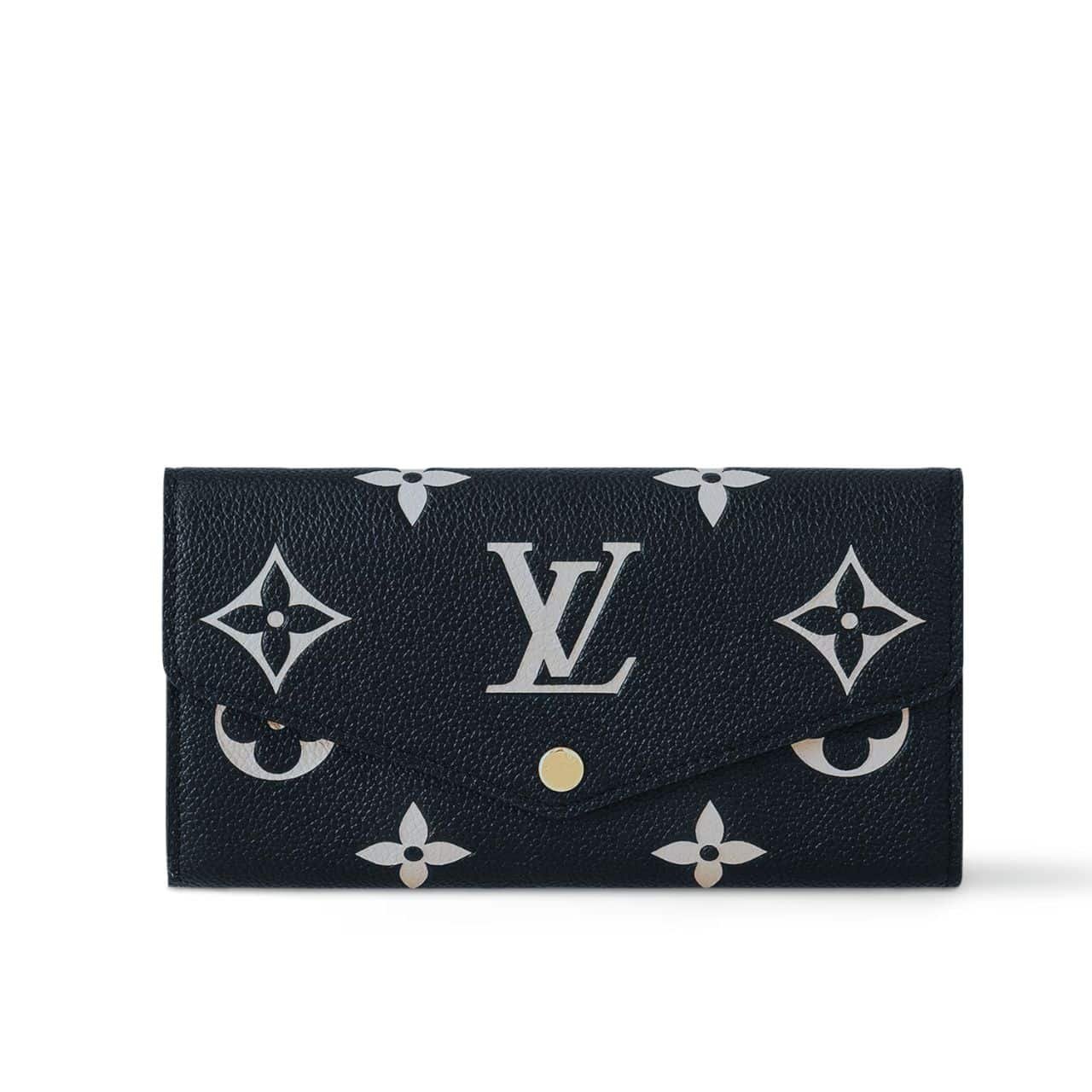 Thumbnail-3-2-1 Louis Vuitton Sarah Wallet Bicolor Monogram Empreinte Black And Beige 19cm M80496 - Image 1