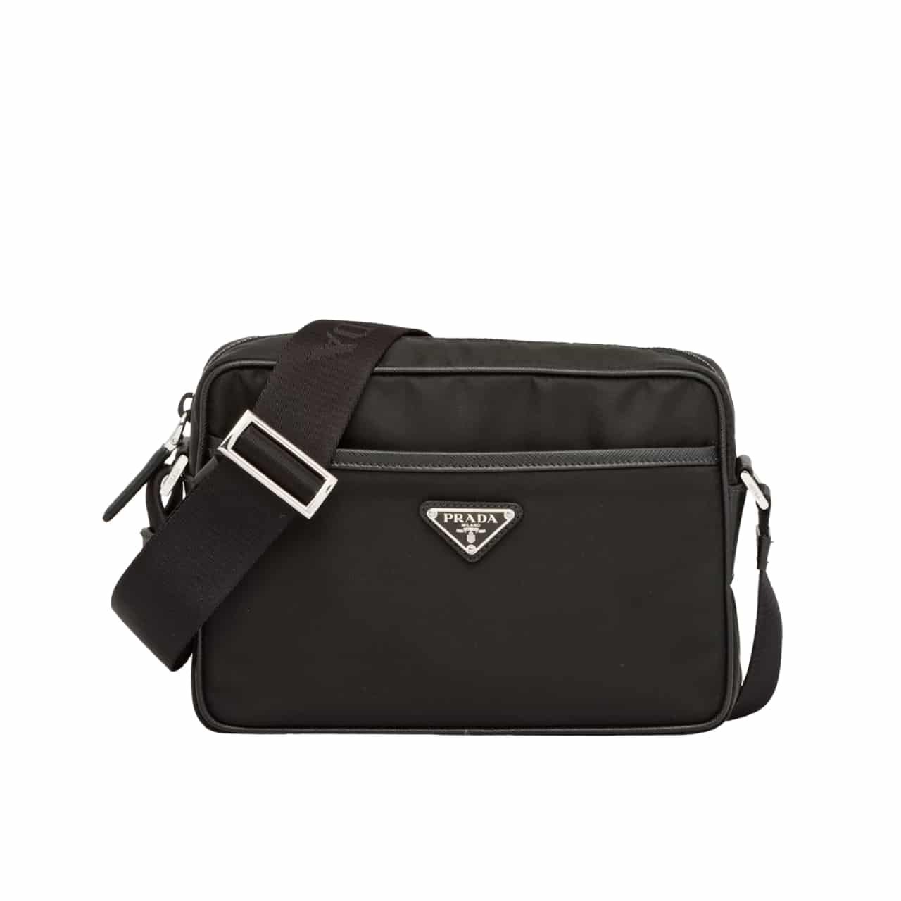 Thumbnail-3-3-2 Prada Triangle Logo Re Nylon And Saffiano Leather Black 24Cm 2Vh048 2Dmh F0002 V Ooo - Image 1