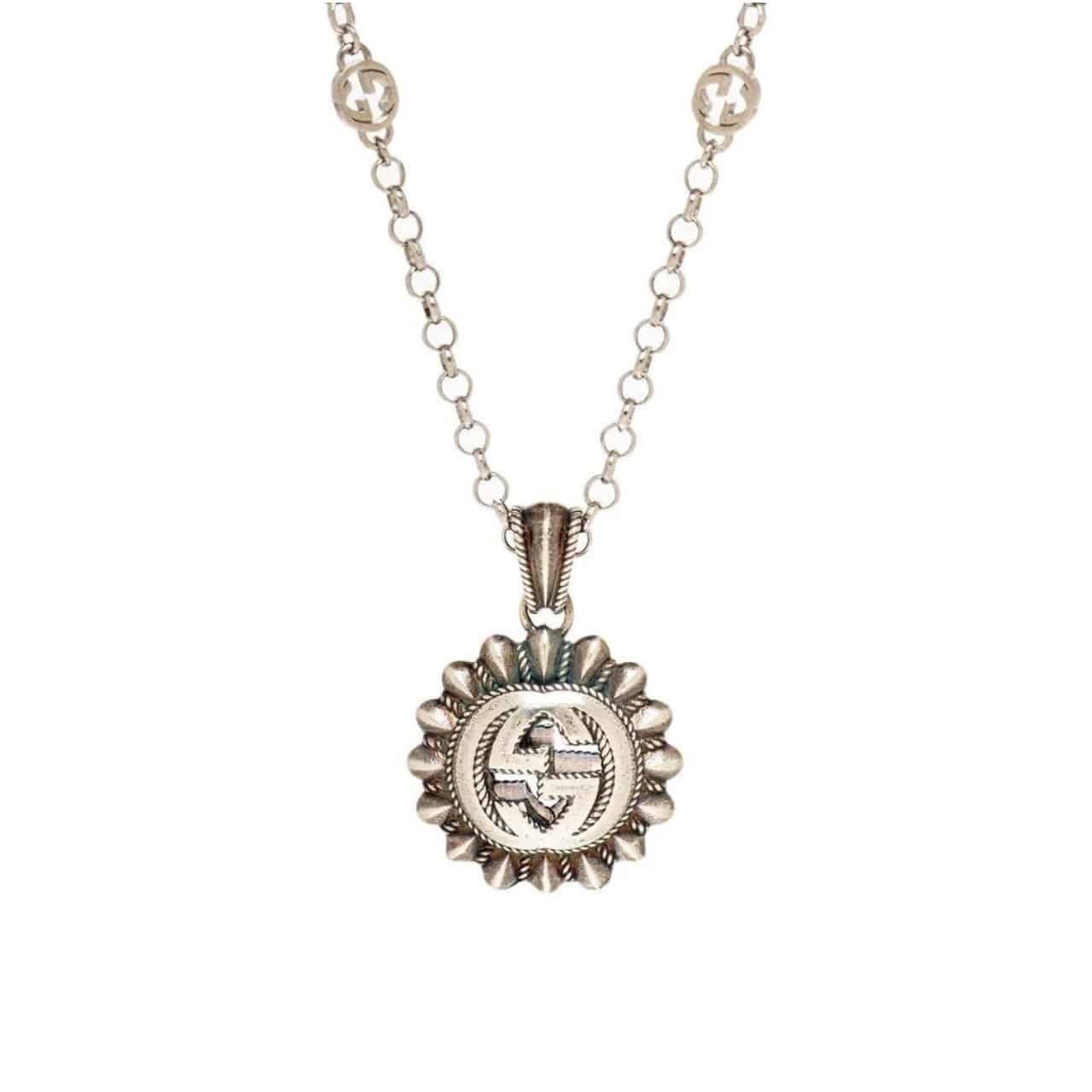 Thumbnail-30-2-1 Gucci Interlocking G Logo Embellished Pendant Station Necklace Gold Tone - Image 1