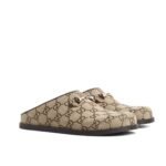 Gucci Women Mule With Horsebit Camel And Dark Brown Gg Canvas 837130 Fab10 2543