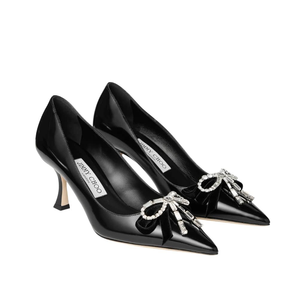 Thumbnail-37-4 Jimmy Choo Auria 70 Soft Spazzolato Pumps with Velvet and Crystal Bow Black AURIA70BSV - Image 1