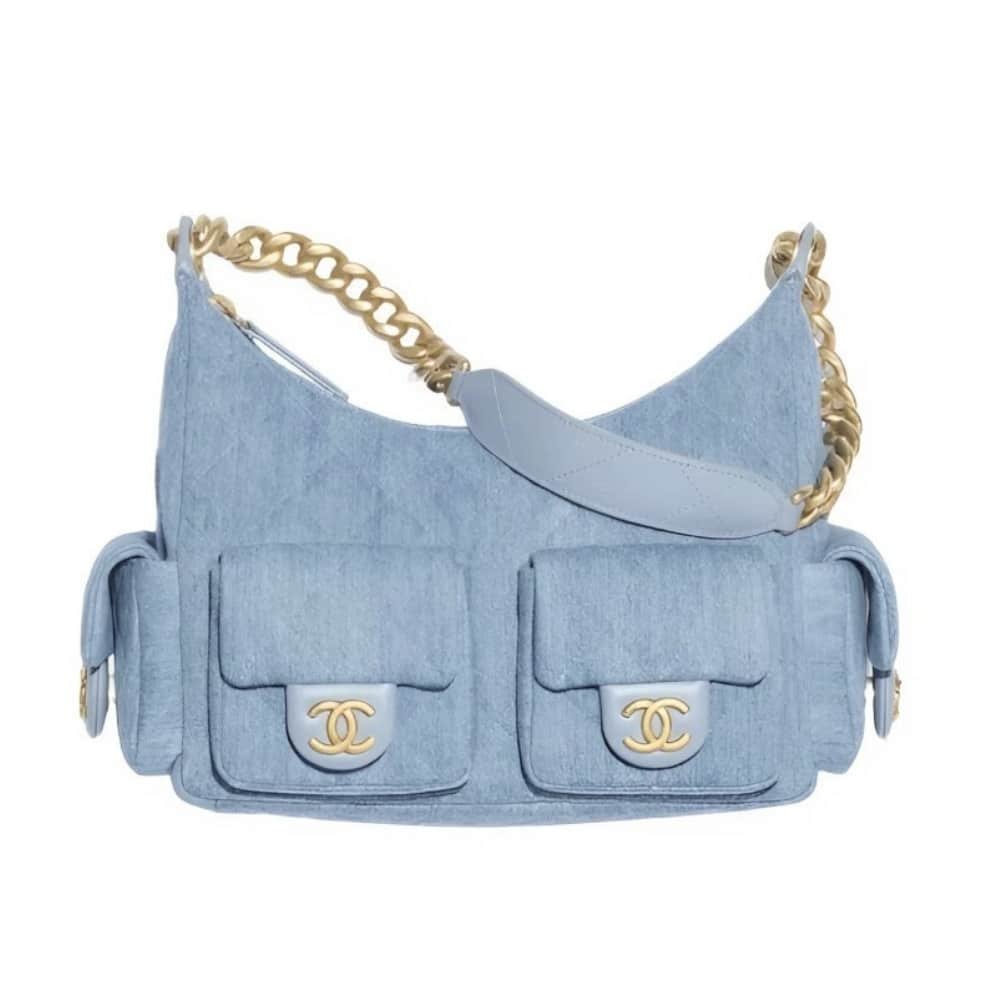 Thumbnail-4-14 Chanel Large Hobo Bag Washed Denim And Gold Tone Metal Blue 31Cm AS5339 B19251 NG353 - Image 1
