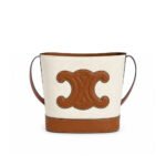 Celine Small Bucket Cuir Triomphe In Textile Natural Tan 22cm 198242EFL 02NT