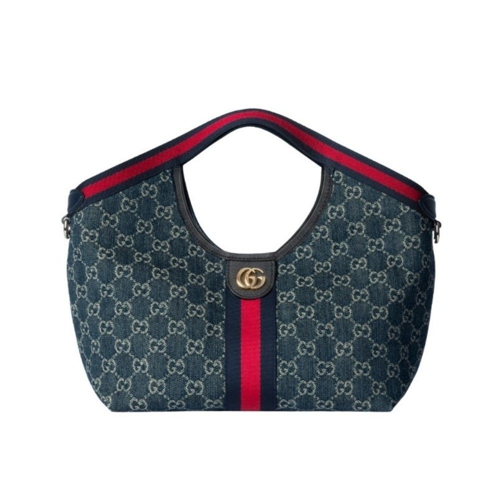 Thumbnail-7-9 Gucci Giglio Small Tote Bag Blue And White GG Denim 25cm 860845 FAFRW 8864 - Image 1