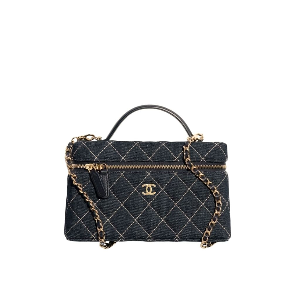 Thumbnails-10 Chanel Classic Vanity with Chain Gold Metal Denim Dark Blue 19cm AP4385 B23492 U7663 - Image 1