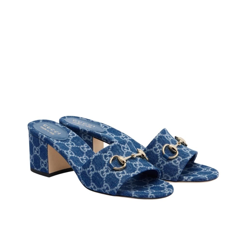 Thumbnails-11-1 Gucci Women Slide Sandal With Horsebit Blue GG Denim 854882 FAFGT 4746 - Image 1